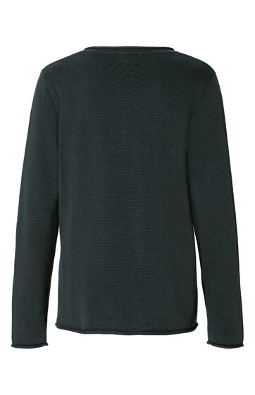 Langärmeliges Shirt in dunklem Tannengrün, unifarben, Rundhalsausschnitt, gerade geschnittener Saum, keine sichtbaren Muster oder Verzierungen, Rückansicht