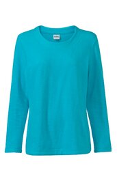 Langarmshirt türkis ohne Muster, Rundhalsausschnitt, gerade geschnitten