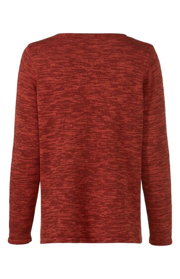 Langärmeliges Herrenpullover in rostrot melierter Optik, Rundhalsausschnitt, gerade geschnitten, Rückansicht