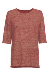 Rostrot meliertes Damenstrickshirt, rundhalsausschnitt, halblange Ärmel, gerade geschnitten, ohne sichtbare Verschlüsse