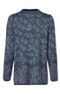 Langärmliger Pullover in Dunkelblau mit floralem Muster in Hellblau und Lila, Rundhalsausschnitt, gerader Schnitt