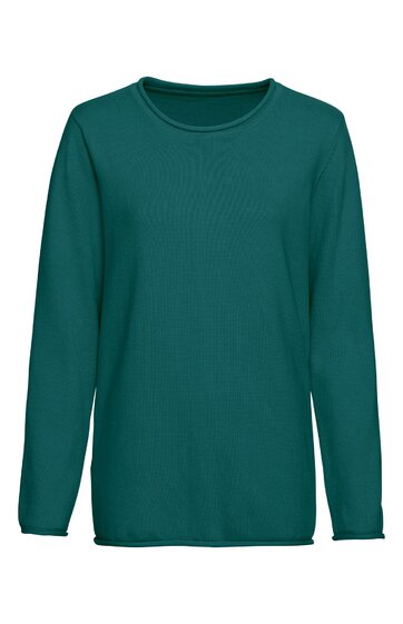 Langärmeliges T-Shirt in dunkelgrün, rundhalsausschnitt, gerade geschnitten, ohne Muster oder weitere Verzierungen