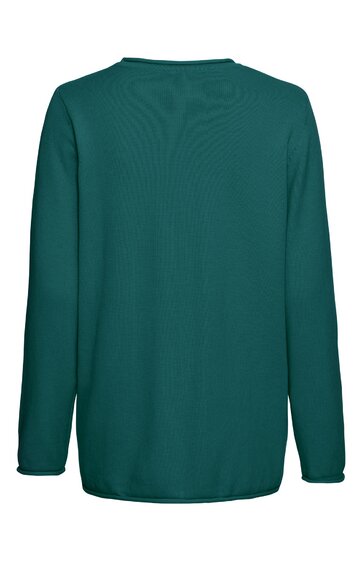 Langärmeliges Oberteil in dunklem Tannengrün, schlichtes Design, Rundhalsausschnitt, gerade geschnitten, ohne Muster oder sichtbare Details