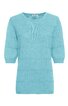 Kurzärmliges Strickshirt in helltürkis mit waagerechten Rippenstrukturen, rundem Halsausschnitt, gerade geschnitten