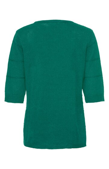 Damenpullover in Tannengrün, unifarben, Rundhalsausschnitt, 3-4-Arm-Länge, gerade geschnitten, gestrickt