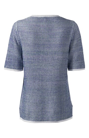 Hellblau-weiß gestreiftes Kurzarmshirt, Rundhalsausschnitt, gerade geschnitten, leicht tailliert, Rückansicht