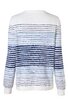 Langärmliger Pullover in Weiß mit horizontalem Streifenmuster in verschiedenen Blautönen, Rundhalsausschnitt, gerader Schnitt, gerippte Bündchen an Ärmeln und Saum