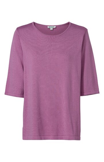 Kurzärmeliges T-Shirt in flieder, rundhals, gerade geschnitten, ohne Muster, schlicht, keine sichtbaren Verzierungen