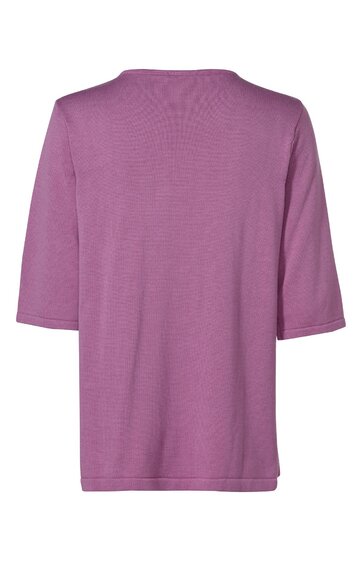 Unifarbenes violettes T-Shirt, kurze Ärmel, runder Halsausschnitt, gerade geschnitten, ohne sichtbare Verzierungen oder Muster, Rückansicht