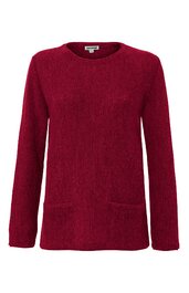 Rotes Langarmshirt, rundhals, gerade geschnitten, mit zwei aufgesetzten Taschen vorne