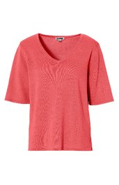 Rotes Damen-T-Shirt, kurzärmlig, V-Ausschnitt, lockere Passform, ohne Muster oder Verzierungen