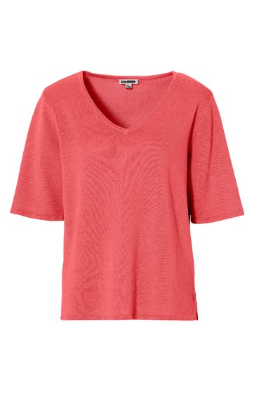 Rotes Damen-T-Shirt, kurzärmlig, V-Ausschnitt, lockere Passform, ohne Muster oder Verzierungen