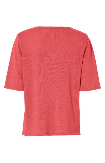 Rotes T-Shirt ohne Muster, kurze Ärmel, gerade geschnittener Halsausschnitt, Rückseite sichtbar