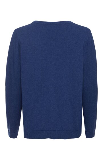 Pullover in dunkelblau, einfarbig, Rundhalsausschnitt, lange Ärmel, gerader Saum