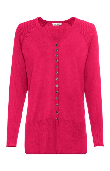 Rosa langärmliger Cardigan mit Knopfleiste, V-Ausschnitt, gerader Schnitt, ohne Muster, ohne weitere Details