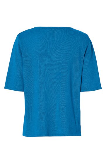 Unifarbenes T-Shirt in kräftigem Blau, kurze Ärmel, Rundhalsausschnitt, gerade geschnitten, ohne sichtbare Muster oder Verzierungen
