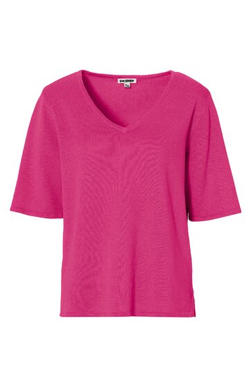 Pinkfarbenes T-Shirt, einfarbig, V-Ausschnitt, kurze Ärmel, gerade geschnitten
