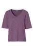 Kurzärmeliges T-Shirt in malvenfarben, ohne Muster, V-Ausschnitt, gerade geschnittener Saum