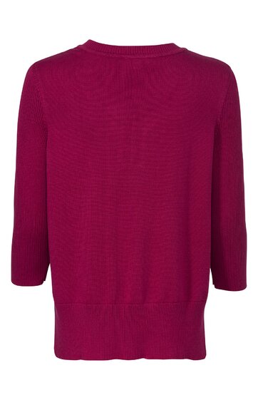 Rotes, langärmliges Shirt ohne Muster, Rundhalsausschnitt, gerade geschnitten, elastischer Bund, Rückansicht