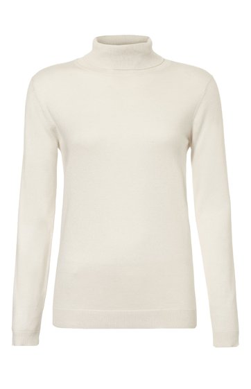 Langärmliger Rollkragenpullover in cremeweiß, einfarbig, gerade geschnitten, ohne dekorative Elemente