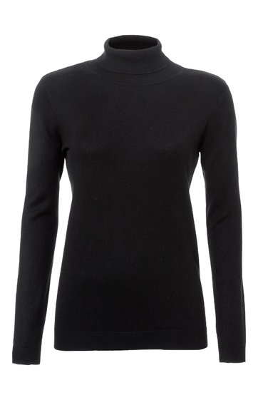 Schwarzer Rollkragenpullover, einfarbig, lange Ärmel, körpernah geschnitten