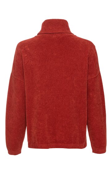 Rostrotes Sweatshirt, uni, hoher Stehkragen, lange Ärmel, lockere Passform, Rückansicht