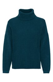 Dunkelgrüner Rollkragenpullover, einfarbig, gerippte Struktur, lange Ärmel, gerade geschnitten