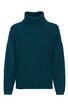 Dunkelgrüner Rollkragenpullover, einfarbig, gerippte Struktur, lange Ärmel, gerade geschnitten