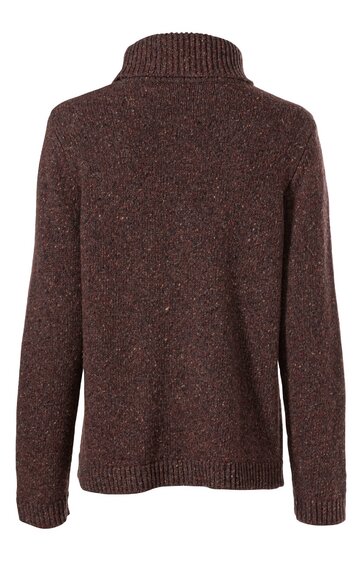 Brauner Pullover mit hoher Strickstruktur, langärmlig, gerader Schnitt, Rippenstrick an Kragen, Saum und Ärmelbündchen, ohne Muster oder Verzierungen