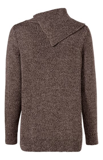 Brauner Pullover mit grobem Strickmuster, asymmetrischer Kragen, lange Ärmel, gerade geschnitten