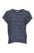 Damenoberteil in Dunkelblau mit feinem weißem Punktmuster, Rundhalsausschnitt, kurze Ärmel, lockere Passform