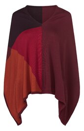 Poncho für Damen in dunkelrot, rostorange und weinrot, asymmetrischer Schnitt, gestricktes Muster, ohne Verschluss