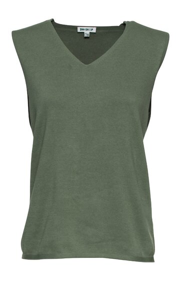 Ärmelloses Oberteil in khakigrün, V-Ausschnitt, gerade geschnitten, ohne Muster, ohne sichtbare Verzierungen