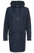 Dunkelblauer Parka mit durchgehender Frontknopfleiste, Kapuze mit Kordelzug, langen Ärmeln, zwei aufgesetzten Taschen mit Klappen, Taillen-Kordel zur Weitenregulierung, gerade geschnitten