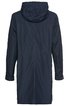 Dunkelblauer Parka, einfarbig, mit Kapuze, lange Ärmel mit Knopfmanschetten, gerade geschnitten, Rückenansicht