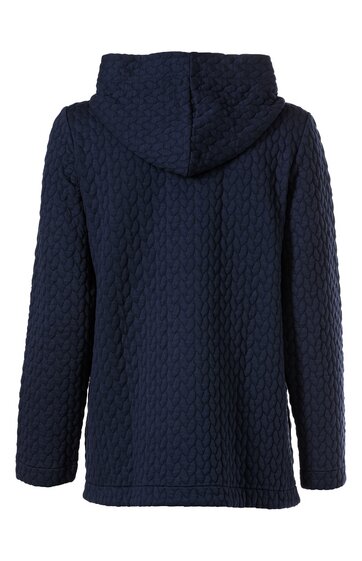 Marineblauer Kapuzenpullover mit strukturierter Wabenoptik, lange Ärmel, gerade geschnitten, Rückansicht