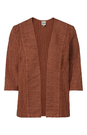 Offene lange Strickjacke in Rostrot mit strukturiertem Muster, lange Ärmel, gerader Schnitt ohne Verschluss