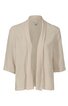 Hellbeige offene Strickjacke mit kurzen Ärmeln, ohne Verschluss, gerader Saum, weite Passform