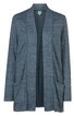 Offene Strickjacke in gedämpftem Blau, langärmlig, ohne Verschluss, mit zwei aufgesetzten Taschen vorne, gerade geschnitten, ohne Kragen