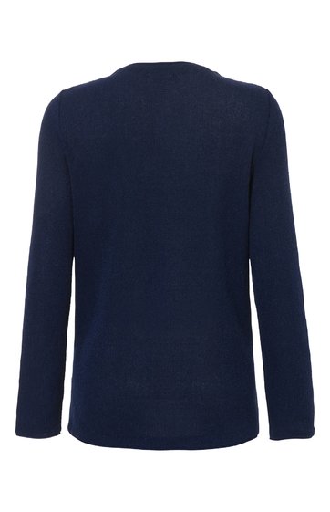 Dunkelblauer Pullover, einfarbig, Rundhalsausschnitt, lange Ärmel, gerade geschnitten