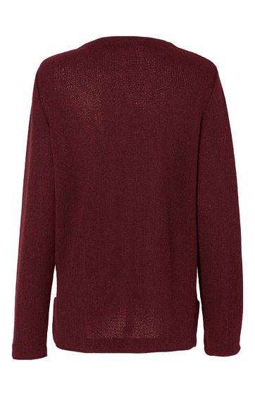 Damenpullover burgunderrot, unifarben, Rundhalsausschnitt, lange Ärmel, gerade geschnitten, schlichtes Design, Rückansicht