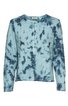 Langärmliges Oberteil in hellem Blau mit dunkler Batikmusterung, Rundhalsausschnitt, Knopfleiste vorne, gerade geschnitten