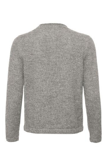 Grau melierter Pullover ohne Muster, langärmlig, rundhals, gerade geschnitten, Rückansicht