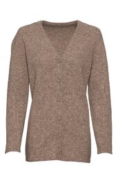 Braune Strickjacke, einfarbig, V-Ausschnitt, durchgehende Knopfleiste, langärmlig, gerade geschnitten