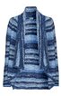 Strickjacke in Blautönen, gestreift mit variierenden Blauschattierungen, offener Schnitt mit breitem Schalkragen, asymmetrischer Saum, langärmelig