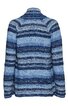 Langer Damenpullover in Blautönen, horizontal gestreift, Stehkragen, lange Ärmel, gerade geschnitten
