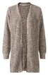 Offener langer Strickcardigan in Beige und Braun meliert, gerader Schnitt, lange Ärmel, gerippte Ärmelbündchen, ohne Verschluss