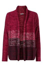 Offener Strickcardigan in Bordeauxrot mit Farbverlauf zu Dunkelrot, Langarm, gerader Saum, ohne Verschluss