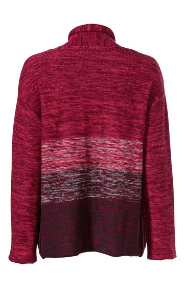 Pullover in Rotmelange mit Farbverlauf, Rundhalsausschnitt, langärmlig, lockere Passform, Rückansicht