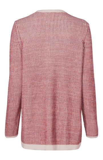 Rosa-weiß gestreifter Pullover, langärmlig, Rundhalsausschnitt, lockere Passform, gerader Saumabschluss